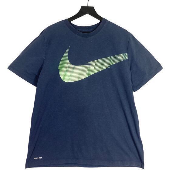 Nike Dri-Fit Men's XL Camo Swoosh Logo T-Shirt Blue Short Sleeve Crew Neck - Picture 1 of 8